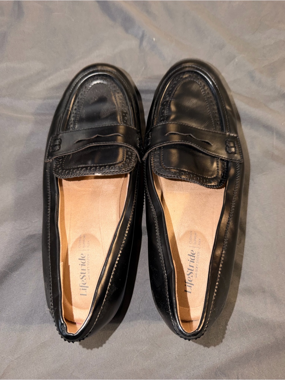 Life Stride Black Leather Slip-On Penny Loafers